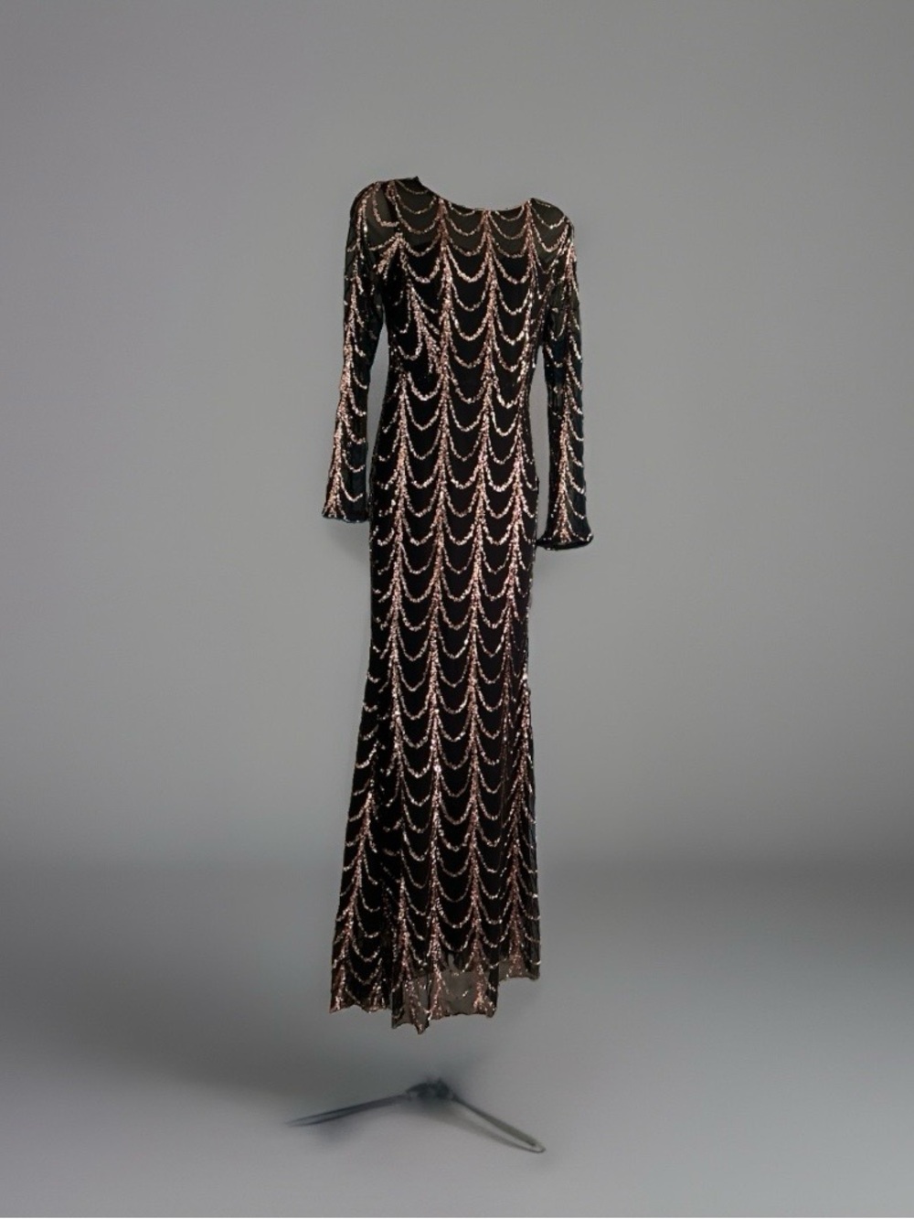 Black Sequin Long Sleeve Evening Gown
